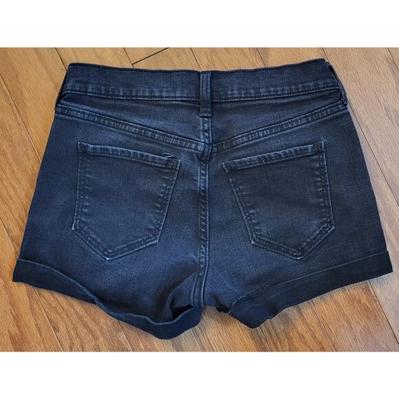 Old Navy Black Denim Boyfriend Shorts Size 0 Stretchy Ripped Cuffed - Picture 2 of 9